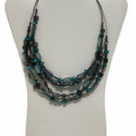 None Layered Beaded Gemstone Statement Necklace Turquoise Color Beads Blue Gunmetal Photo 0