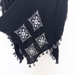 st. john's bay Womens Kimono One Size Black Boho Embroidered Tassel Hem Witchy Photo 4