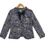 Sans Souci NWT Women's Tweed Multicolored Fringe Tweed Double Button Blazer-Smal Photo 0