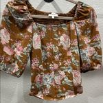 Bohme  Floral Brown Puff Sleeve Top Sz S Photo 0
