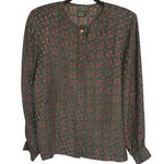 American Vintage Vintage Silk Old Money Hunter Green Maroon Country Club Blouse Size 10 Photo 0