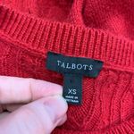 Talbots Cable Knit Crewneck Sweater Womens XS Button Accent Red Crew Neck Work Photo 4