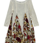 Entro  Women's Floral Print Mini Dress‎ Crochet Knit Long Sleeve Cream Boho M Photo 0