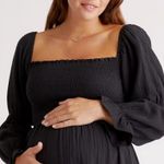 Quince Organic Cotton Gauze Maternity Smocked Ruffle Hem Midi Dress Photo 1