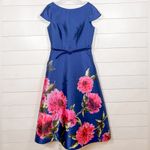 Kay Unger NEW Ina Peony Floral Belted Blue Pink Midi Dress, Size 6 MSRP $318 Photo 5