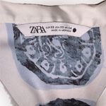 ZARA  ZW Collection Flowy Silky Button Down  Collar Shirt Blue White Oversized XS Photo 6