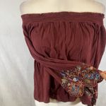The Cove  burgundy scallop embroidered long sleeve off shoulder top size small Photo 0
