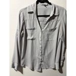 EXPRESS The Portofino Shirt Slim Fit Long Sleeve Button Up Gray Women's M Photo 3