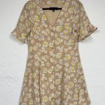 Lulus  Tan Daisy Print Mini Summer Dress Mini Womens XS Casual Button Down Spring Photo 0