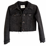 Hollister  Black Wash Cropped Denim Jacket | Frayed Hem | Size Small MSRP $100 Photo 0