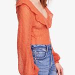 Free People  Macaroon Ruffled Neck Mohair Wool Sweater Burnt Orange Ruffle size L Photo 2