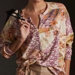 Anthropologie  Pilcro Floral Patchwork Notched V-Neck Pullover Purple Medium Photo 0