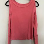 Free People  Daisy Chain Cuff Long Sleeve Ribbed Cold Shoulder Top  Sz Med Photo 5