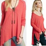 Free People oversized pink waffle thermal distressed long sleeve top ! Photo 1