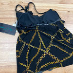 Aqua Green  Women's Black with Gold Chain Print Halter Tankini - Medium - NWT Photo 2