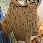 Free People Rare Hooded V-Neck Wide Sleeve Button Up Brown Knit Sweater Size LG Photo 2