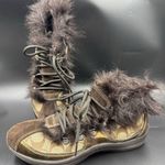 Coach COLETTE Logo Fabric Mongolian Lamb Lining Sz 7 Ankle Boot Lace Up Shoes Photo 0