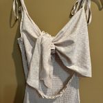 Mable Smocked Midi Dress Small Beige Floral Tie Shoulder Cutout Ruffle Hem Tan Photo 7