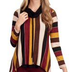 Coco Bianco Striped Cowl Neck Split-Back Top Burgundy/Brown Size L Photo 1