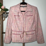 CAbi Tweed Four Pocket Waist Tie Pink Multicolor Blazer Size 6 Photo 0