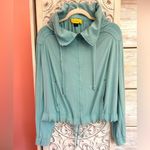 St. John blue buttery soft modern chic zip track suit jacket rhinestone detail L Photo 2