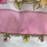 Floral crochet trim large scarf, Square pink yellow green white flower print Photo 6