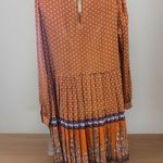 Dillards A Loves A‎ Pleated Print Dress Long Sleeve Burnt Orange Size Large Photo 1
