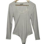 Abercrombie & Fitch White Ribbed Knit Scoop Neck Long Sleeve Bodysuit Size Large Photo 0