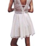 Free People Victoria Ecru Ivory Lace Mesh Sheer Sleeveless Mini Dress Photo 3