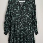 ZARA  green black dark floral tiered midi dress long sleeve size XS Photo 2