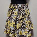 Karen Kane  Yellow Gray Ikat Flare Silk Blend Mini Skirt Size Small Photo 2