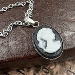Handmade Vintage Cameo Pendant Necklace Black and White 18" Chain Photo 1