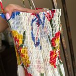 Tory Burch Iris Smocked Floral Midi Dress White Red Blue Size Large Fit & Flare Photo 7