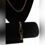 SLIDE JEWELRY SET 18k Gold plated Cuban chain necklace & bracelet with green Photo 2