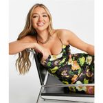 ASOS DESIGN satin midi slip dress in dark based floral print Size 4 Green Photo 1