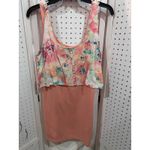 Roxy Pink Floral Tank Dress Layered Ruffle Hem Size L Photo 1