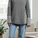 Dress Barn Sunday Boutique Collection Black and White Striped Knit Top Cowl Neck High Low Photo 0