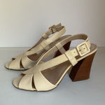 Louise et Cie  White Leather Slingback Sandals Size 8M  Block Heel Crisscross Photo 1