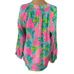 Lilly Pulitzer Elsa Popover Top Silk Size XL Pineapple Shake Pink Green Photo 2