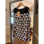 Geometric Print Sleeveless Tunic Top Black‎ White | Zip Neck Blouse SJS Women’s Blue Size L Photo 3