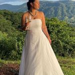 FAVORITE DAUGHTER White Cotton Strapless Favorite Linen Midi Dress Size 8 Photo 3