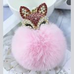 Baby Pink Fox Head Jeweled Pom Pom Keychain NEW Photo 0