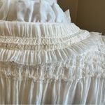 White Frilled Ruffled Button Up Blouse Feminine Romantic Victorian Gold Photo 8