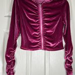 Women's Velour Burgundy Hooded Long Sleeve Crop Top Size Medium Pink Photo 0