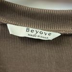 Beyove Ruched Brown Bodycon Ribbed V Neck Button Front Short Sleeve Mini Dress S Photo 7