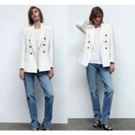 ZARA Women's Tailored England Button Double Breasted Blazer Jacket White Fall Photo 2