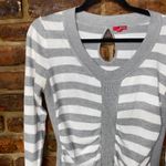 Bongo Gray & White Striped Ruched Keyhole Long Sleeve Sweater Women's Size XL Photo 1