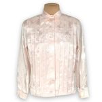 Vintage 80s Pink Satin Blouse Pintuck Pleats Diamond Jacquard Long Sleeve 10 Photo 1