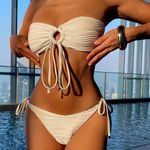 Zaful NWT Beige Textured O-Ring Bikini- Small Photo 0