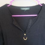 Ralph Lauren Lauren  long sleeve v-neck blouse with jewel in front in black.  Photo 2